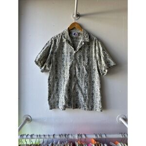 Nui Nalu Hawaiian Shirt Mens Large Green Hibiscus Aloha Print Floral Turtles